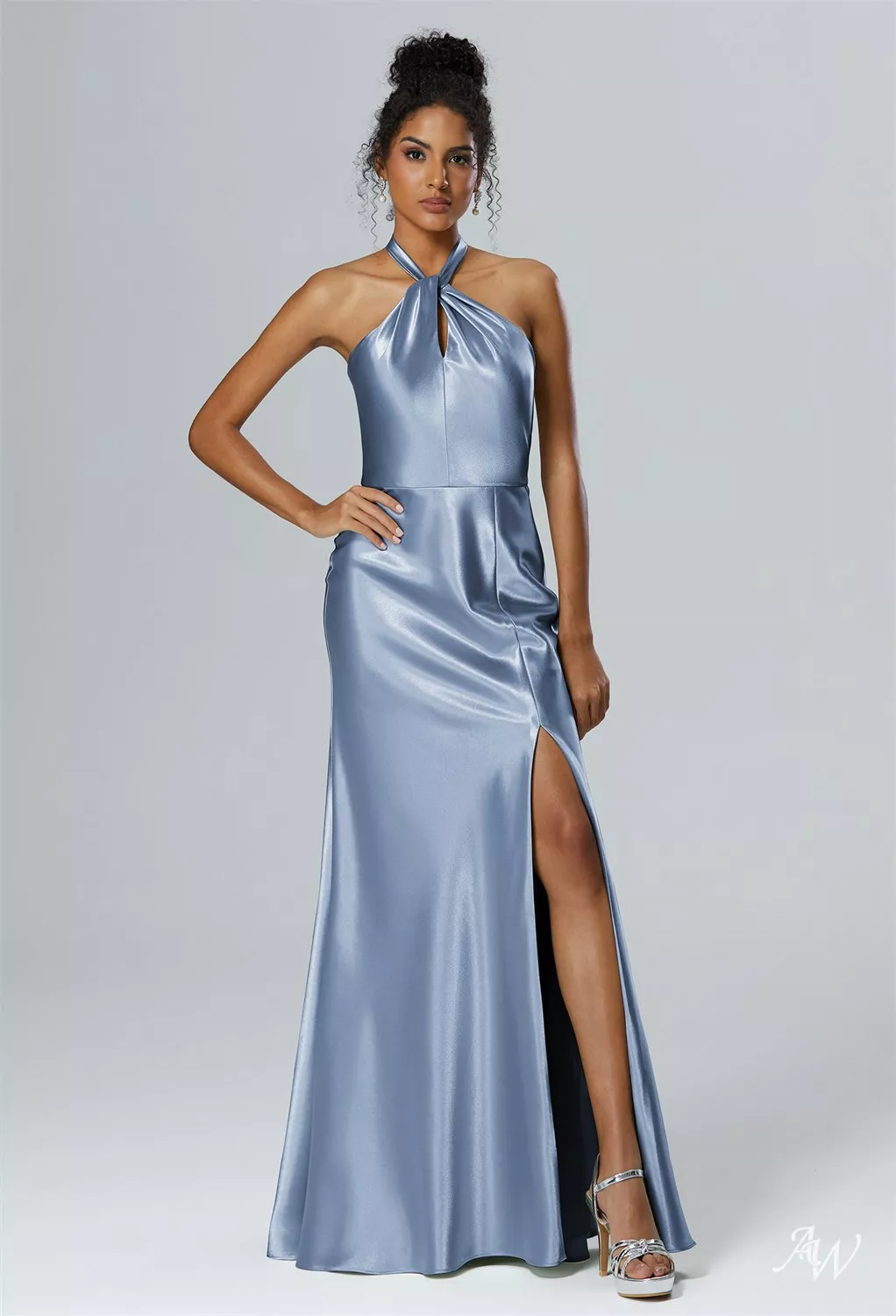 AW Lawrence Dress, Champagne Crystal Satin Satin Charmeuse Floor